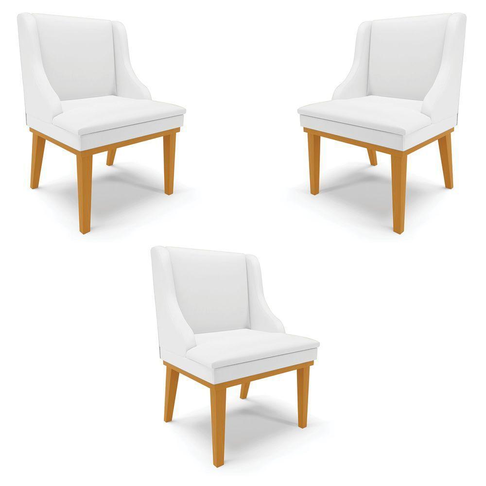 Kit 3 Cadeiras Decorativas Sala De Jantar Base Fixa De Madeira Firenze Pu Branco Fosco/castanho G19 - 1