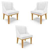 Kit 3 Cadeiras Decorativas Sala De Jantar Base Fixa De Madeira Firenze Pu Branco Fosco/castanho G19 - 1