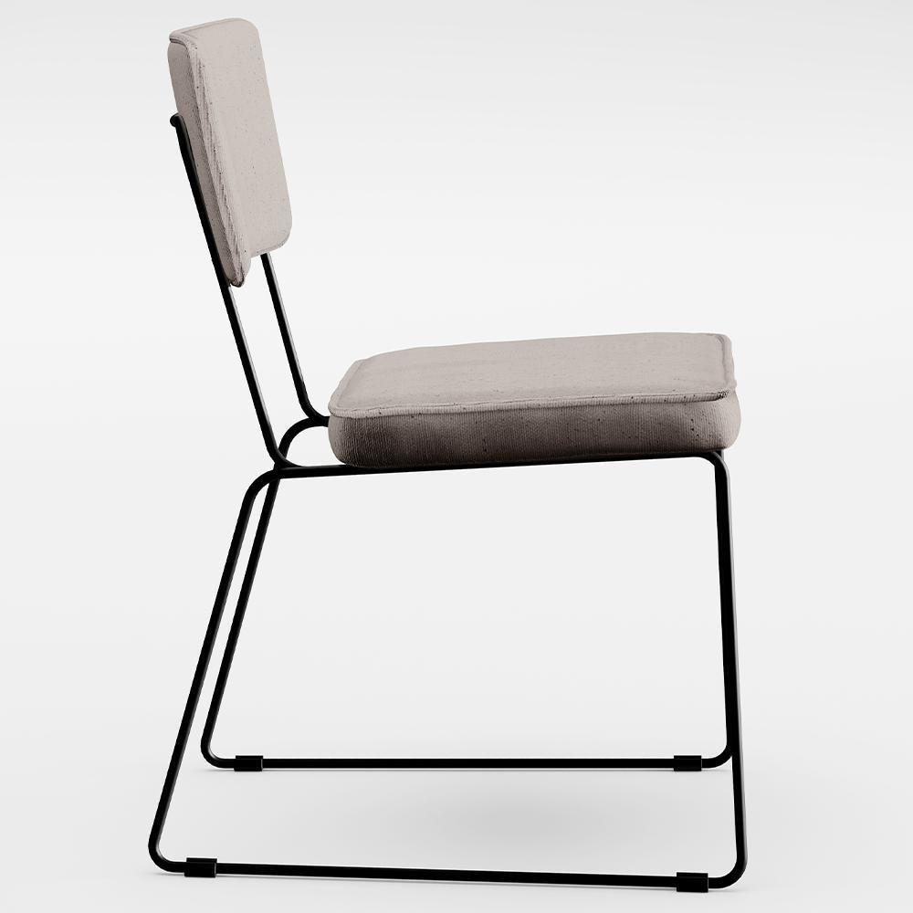 Cadeira Estofada Para Sala De Jantar Base Em Aço Linho Bege - 4