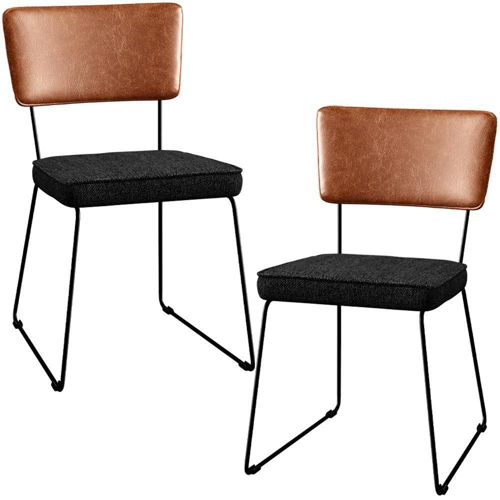 Kit 02 Cadeiras L02 Couríssimo Camel Linho Chumbo - 1