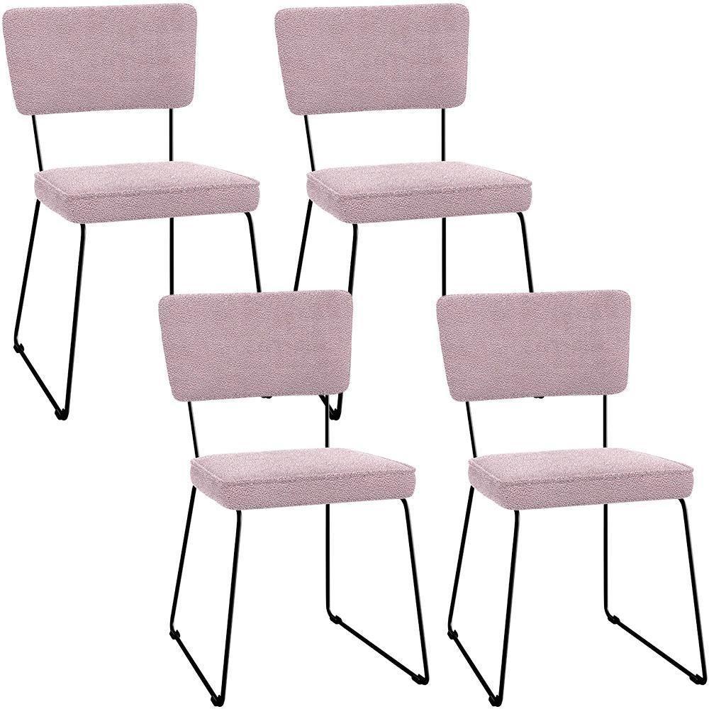 Kit 04 Cadeiras Estofada Base De Aço Allana L02 Bouclê Rosê - 1