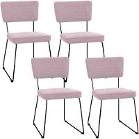 Kit 04 Cadeiras Estofada Base De Aço Allana L02 Bouclê Rosê - 1