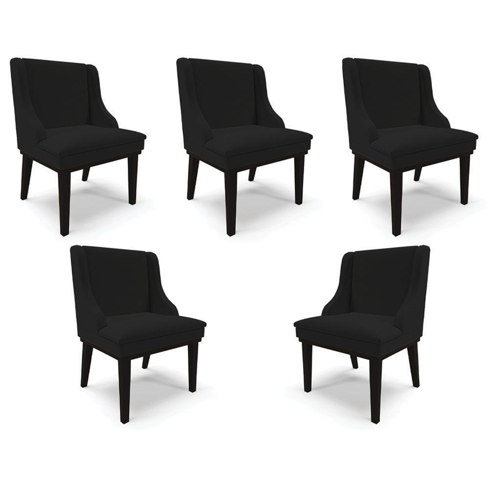 Kit 5 Cadeiras Decorativas Sala De Jantar Base Fixa De Madeira Firenze Linho Preto G19 - Gran Belo - 1