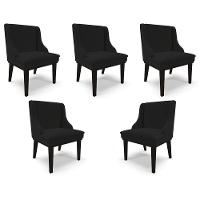 Kit 5 Cadeiras Decorativas Sala De Jantar Base Fixa De Madeira Firenze Linho Preto G19 - Gran Belo - 1