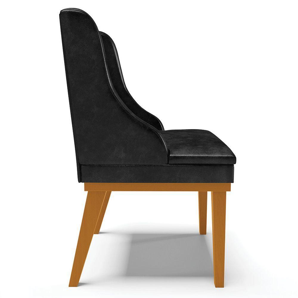 Kit 3 Cadeiras Decorativas Sala De Jantar Base Fixa De Madeira Firenze Pu Preto Brilho/castanho G19 - 2