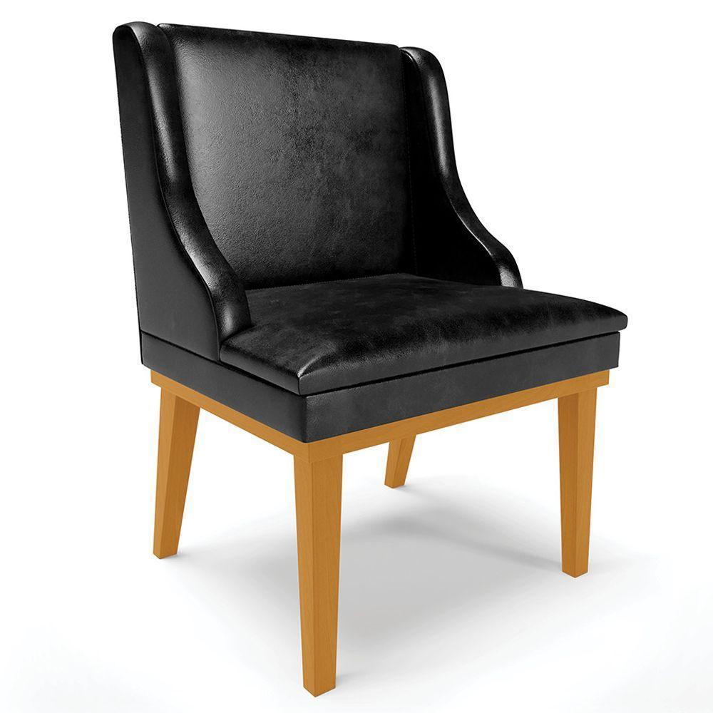 Kit 3 Cadeiras Decorativas Sala De Jantar Base Fixa De Madeira Firenze Pu Preto Brilho/castanho G19 - 3