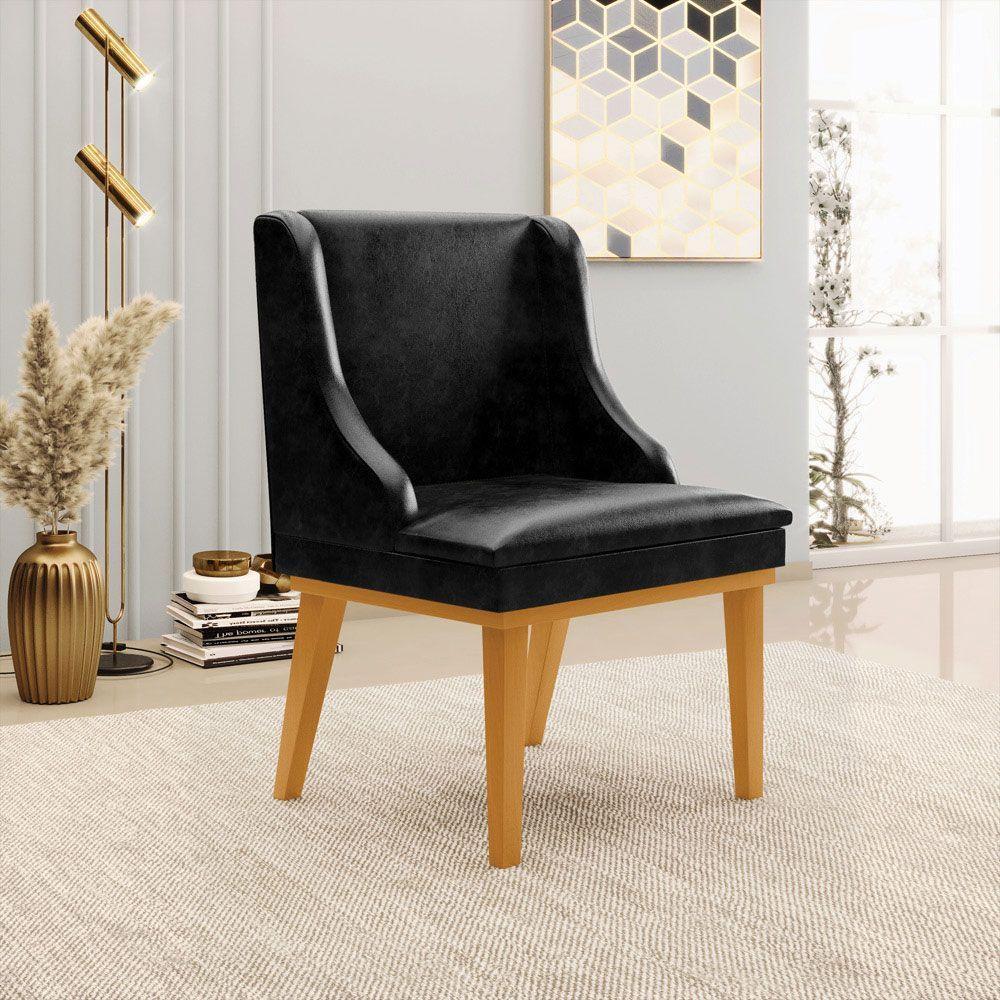 Kit 3 Cadeiras Decorativas Sala De Jantar Base Fixa De Madeira Firenze Pu Preto Brilho/castanho G19 - 9