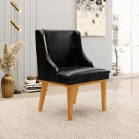 Kit 3 Cadeiras Decorativas Sala De Jantar Base Fixa De Madeira Firenze Pu Preto Brilho/castanho G19 - 9