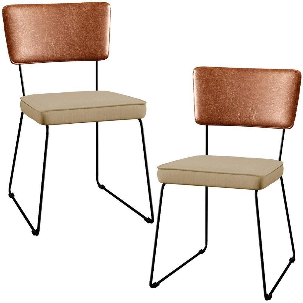 Kit 02 Cadeiras L02 Couríssimo Camel Linho Bege Escuro - 1