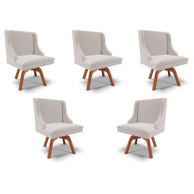 Kit 5 Cadeiras Decorativas Sala De Jantar Base Giratória De Madeira Firenze Veludo Cinza/natural G19