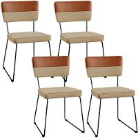 Kit 04 Cadeiras Faixa Couríssimo Camel Linho Bege Escuro - 1