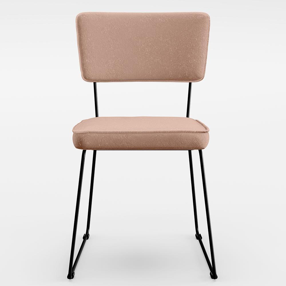 Cadeira Estofada Para Sala De Jantar Base Em Aço Linho Rosê - 5