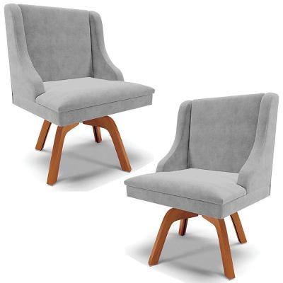 Kit 2 Cadeiras Decorativas Sala De Jantar Base Giratória De Madeira Firenze Suede Cinza/natural G19