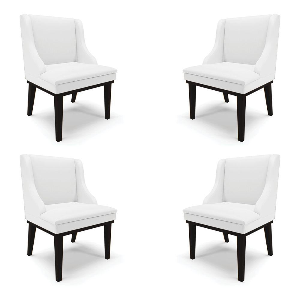 Kit 4 Cadeiras Decorativas Sala De Jantar Base Fixa De Madeira Firenze Pu Branco Fosco/preto G19 - 1