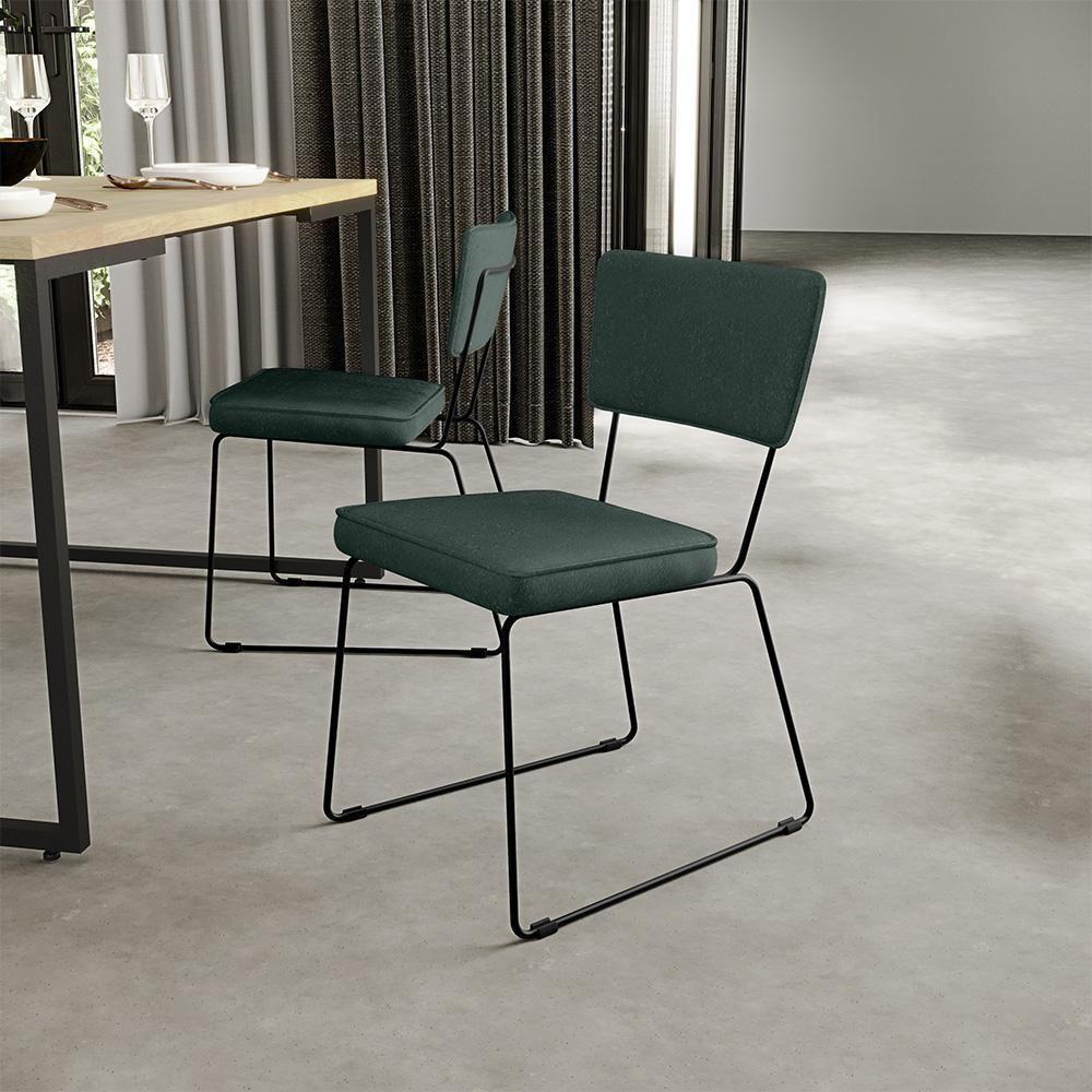 Kit 04 Cadeiras Estofada Para Sala Base Em Aço Verde Musgo - 10