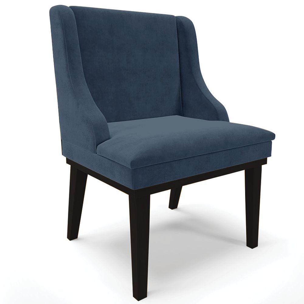 Kit 3 Cadeiras Decorativas Sala De Jantar Base Fixa De Madeira Firenze Suede Azul Marinho/preto G19 - 3