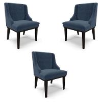 Kit 3 Cadeiras Decorativas Sala De Jantar Base Fixa De Madeira Firenze Suede Azul Marinho/preto G19 - 1