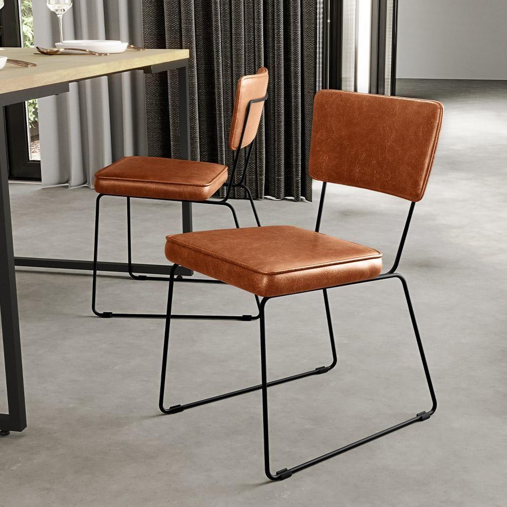 Cadeira Estofada De Jantar Base Em Aço Allana L02 Camel - 9