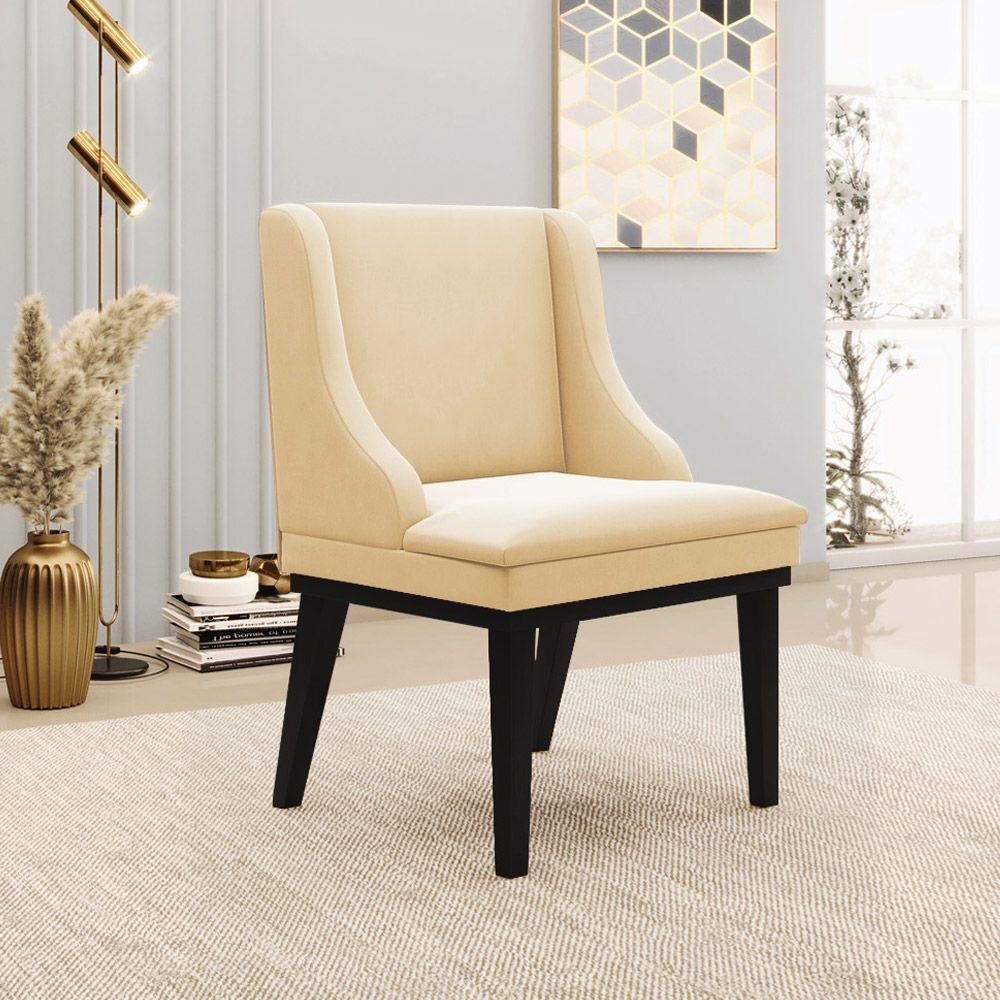 Kit 2 Cadeiras Decorativas Sala De Jantar Base Fixa De Madeira Firenze Suede Bege/preto G19 - 9