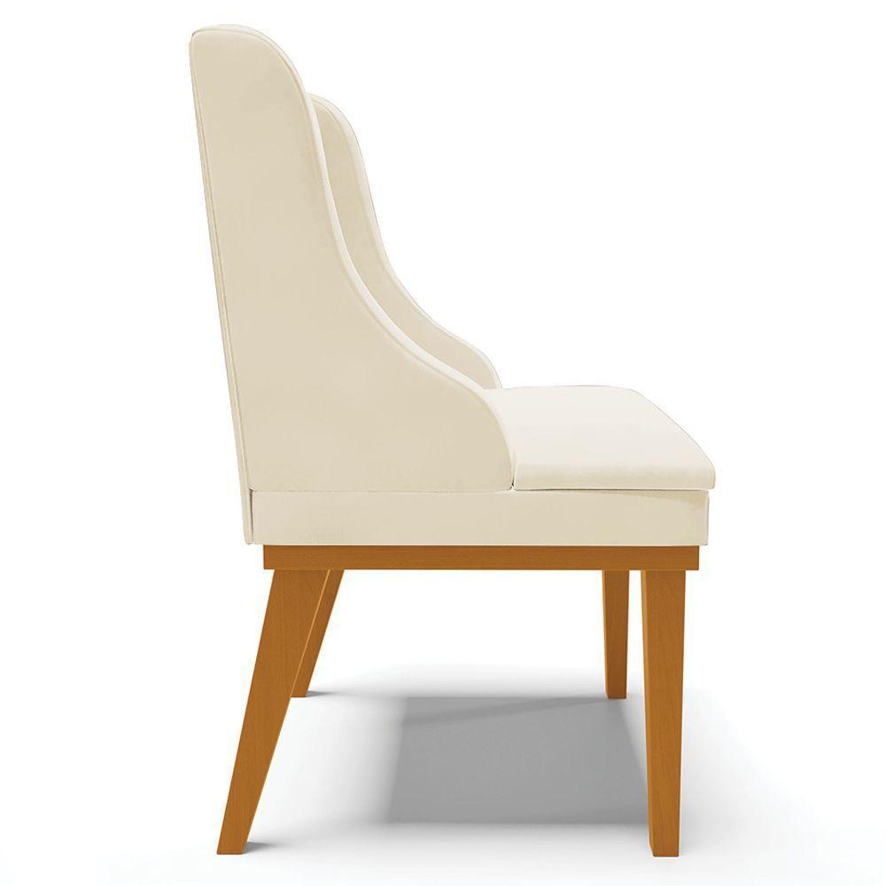 Kit 3 Cadeiras Decorativas Sala De Jantar Base Fixa De Madeira Firenze Veludo Bege/castanho G19 - 2