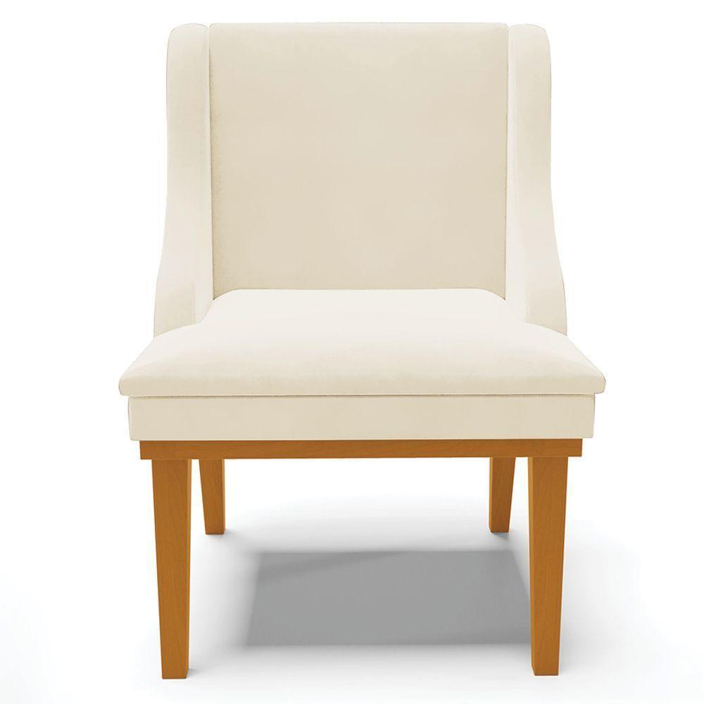 Kit 3 Cadeiras Decorativas Sala De Jantar Base Fixa De Madeira Firenze Veludo Bege/castanho G19 - 4