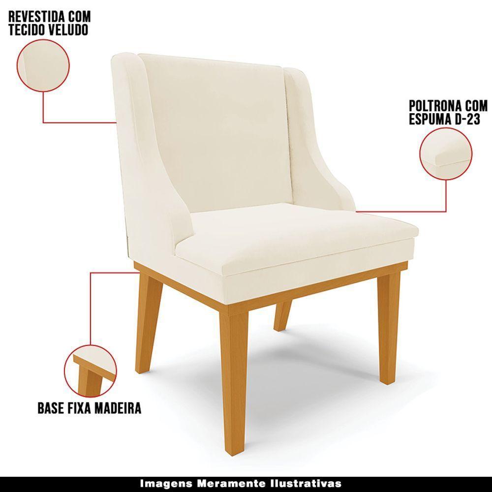 Kit 3 Cadeiras Decorativas Sala De Jantar Base Fixa De Madeira Firenze Veludo Bege/castanho G19 - 7