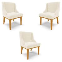 Kit 3 Cadeiras Decorativas Sala De Jantar Base Fixa De Madeira Firenze Veludo Bege/castanho G19 - 1