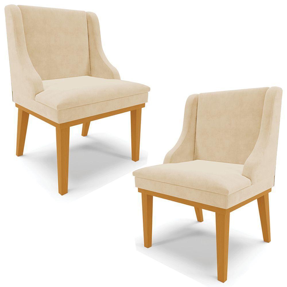 Kit 2 Cadeiras Decorativas Sala De Jantar Base Fixa De Madeira Firenze Suede Bege/castanho G19 - 1