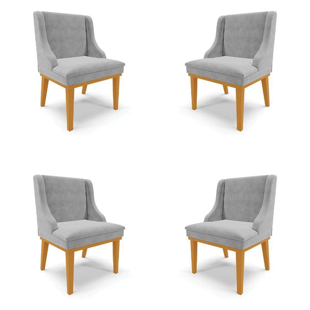 Kit 4 Cadeiras Decorativas Sala De Jantar Base Fixa De Madeira Firenze Suede Cinza/castanho G19 - 1
