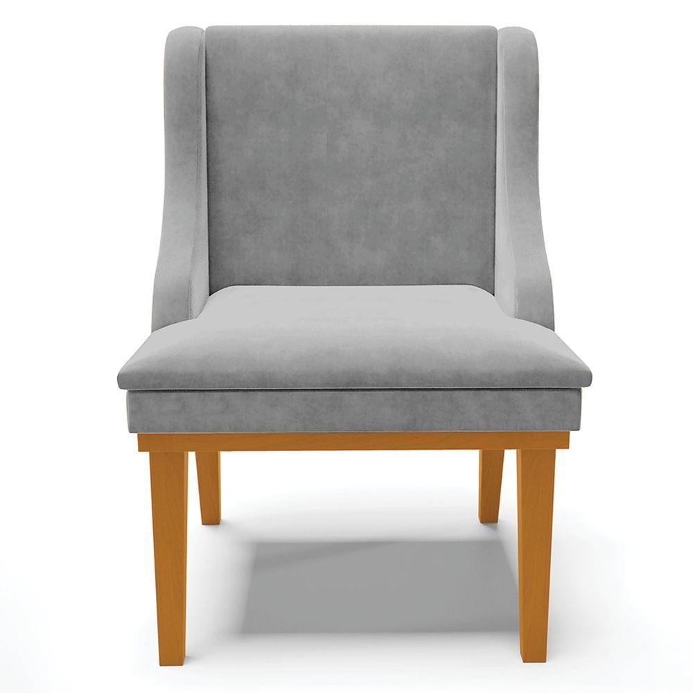 Kit 4 Cadeiras Decorativas Sala De Jantar Base Fixa De Madeira Firenze Suede Cinza/castanho G19 - 5