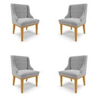 Kit 4 Cadeiras Decorativas Sala De Jantar Base Fixa De Madeira Firenze Suede Cinza/castanho G19 - 1