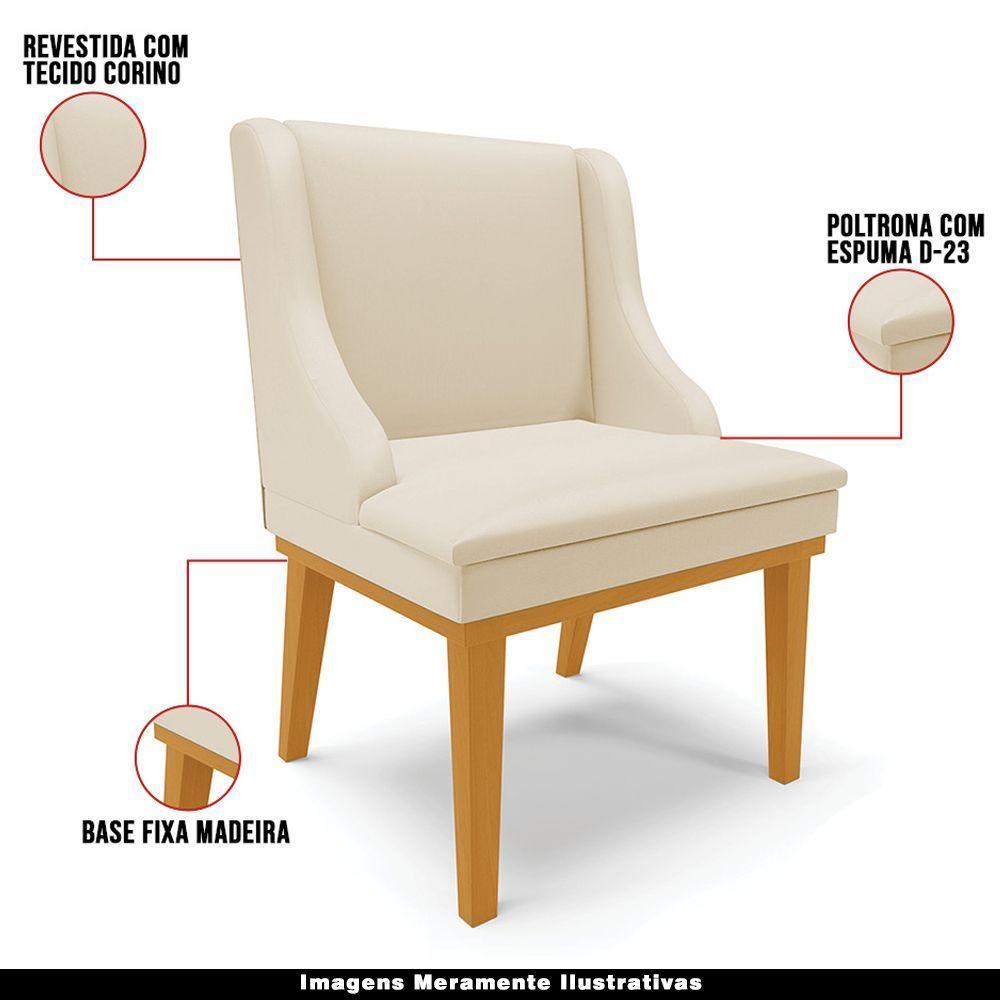 Kit 3 Cadeiras Decorativas Sala De Jantar Base Fixa De Madeira Firenze Pu Bege/castanho G19 - 7