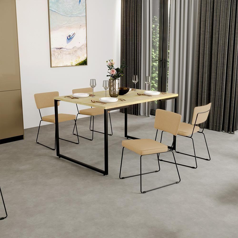 Kit 04 Cadeiras Estofada Para Sala Base Em Aço Bege Escuro - 10