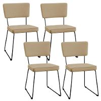 Kit 04 Cadeiras Estofada Para Sala Base Em Aço Bege Escuro - 1