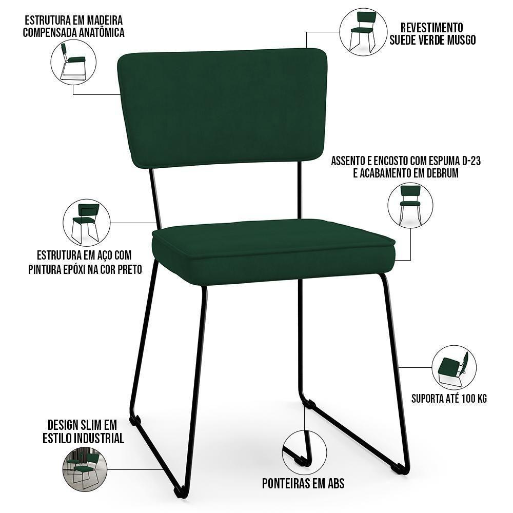 Kit 06 Cadeiras Allana L02 Suede Verde Musgo - 7