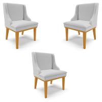 Kit 3 Cadeiras Decorativas Sala De Jantar Base Fixa De Madeira Firenze Linho Cinza/castanho G19 - 1