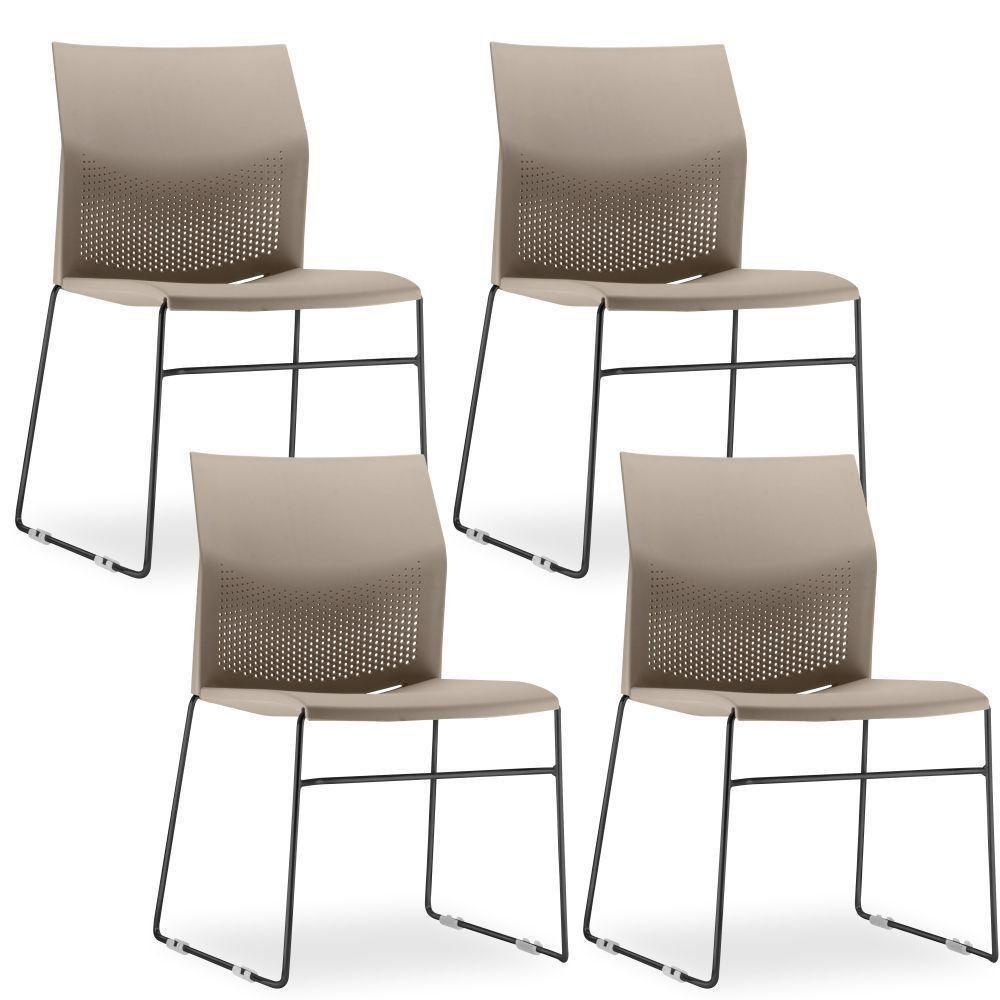 Kit 04 Cadeiras Fixa Base Preta Empilhável Connect F02 Nude - 1