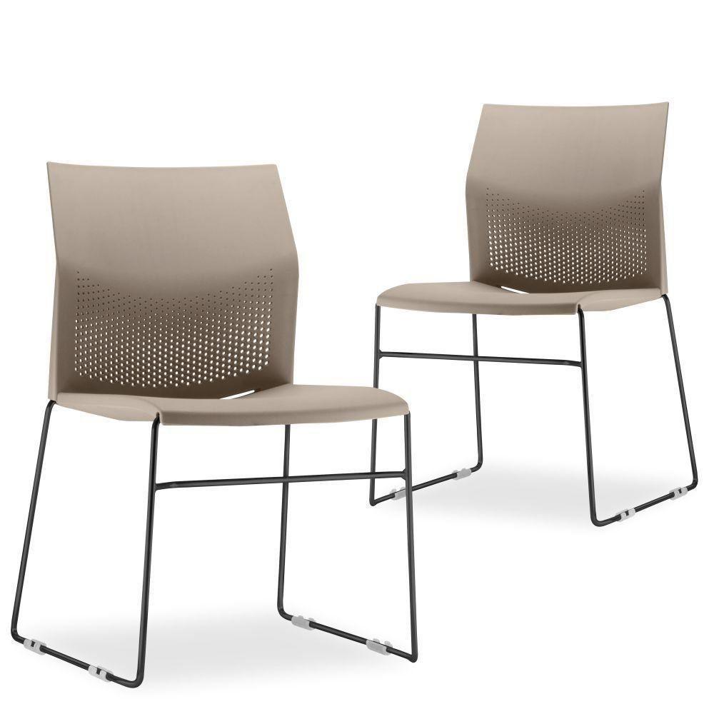 Kit 04 Cadeiras Fixa Base Preta Empilhável Connect F02 Nude - 4
