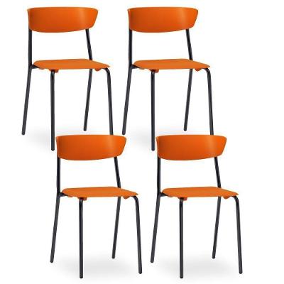 Kit 04 Cadeiras Fixa Base Preta Empilhável Bit F02 Laranja