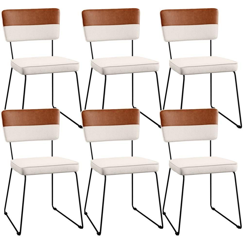 Kit 06 Cadeiras Faixa Couríssimo Camel Linho Cru - 1