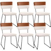 Kit 06 Cadeiras Faixa Couríssimo Camel Linho Cru - 1