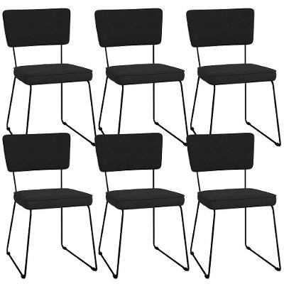 Kit 06 Cadeiras Allana L02 Suede Preto