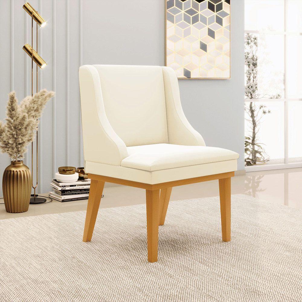 Kit 5 Cadeiras Decorativas Sala De Jantar Base Fixa De Madeira Firenze Veludo Bege/castanho G19 - Gran Belo - 9