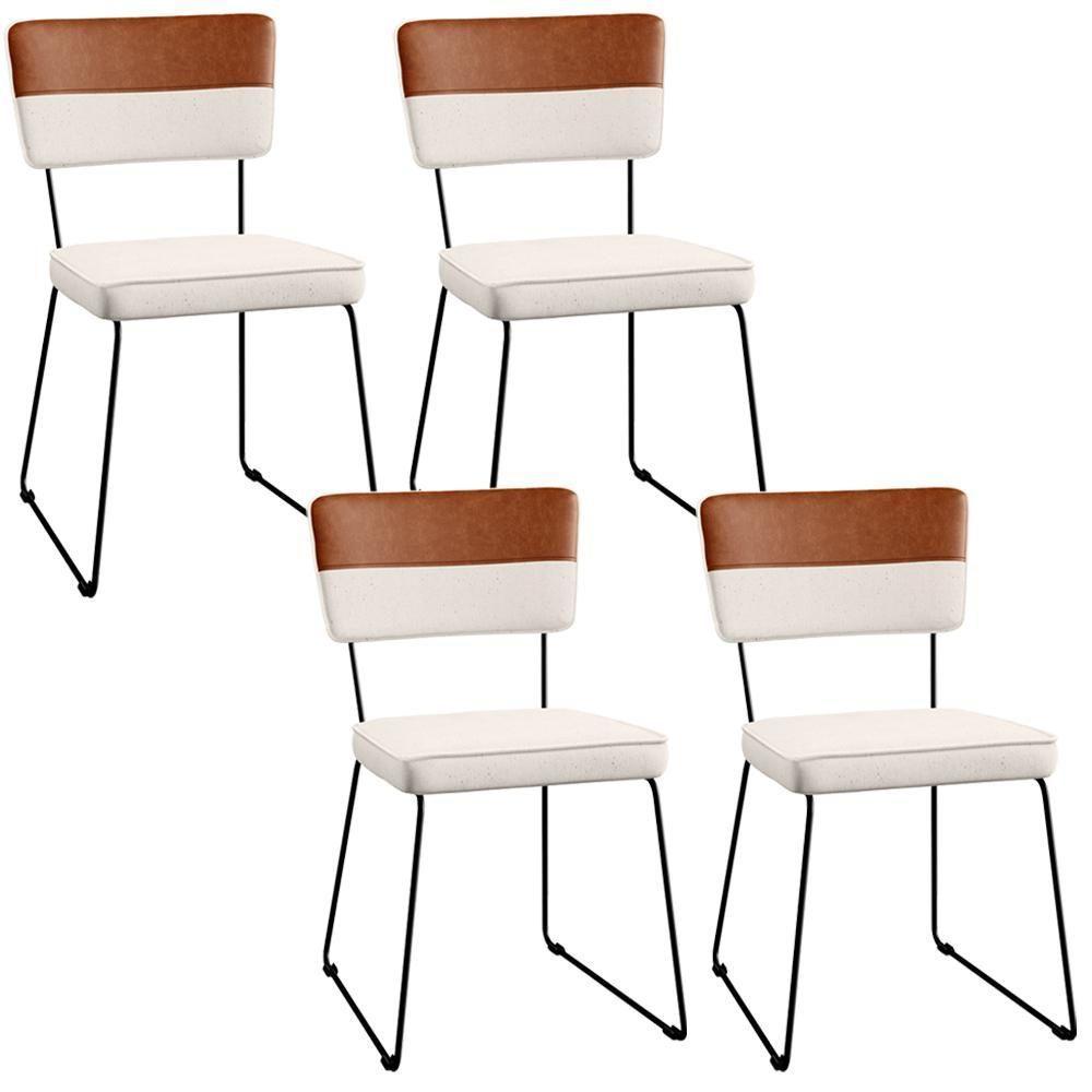 Kit 04 Cadeiras Faixa Couríssimo Camel Linho Cru - 1