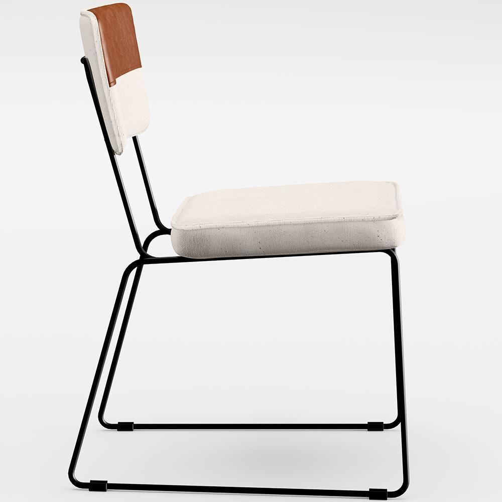 Kit 04 Cadeiras Faixa Couríssimo Camel Linho Cru - 4