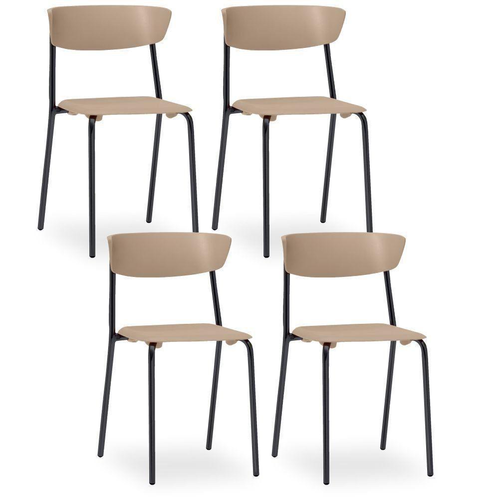 Kit 04 Cadeiras Fixa Base Preta Empilhável Bit F02 Nude - 1