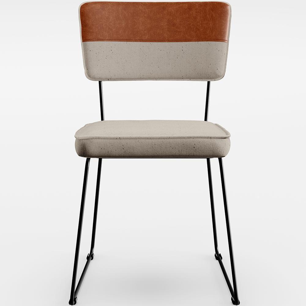 Kit 04 Cadeiras Faixa Couríssimo Camel Linho Bege - 5