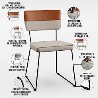 Kit 04 Cadeiras Faixa Couríssimo Camel Linho Bege - 7