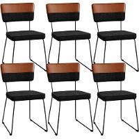 Kit 06 Cadeiras Faixa Couríssimo Camel Linho Chumbo - 1