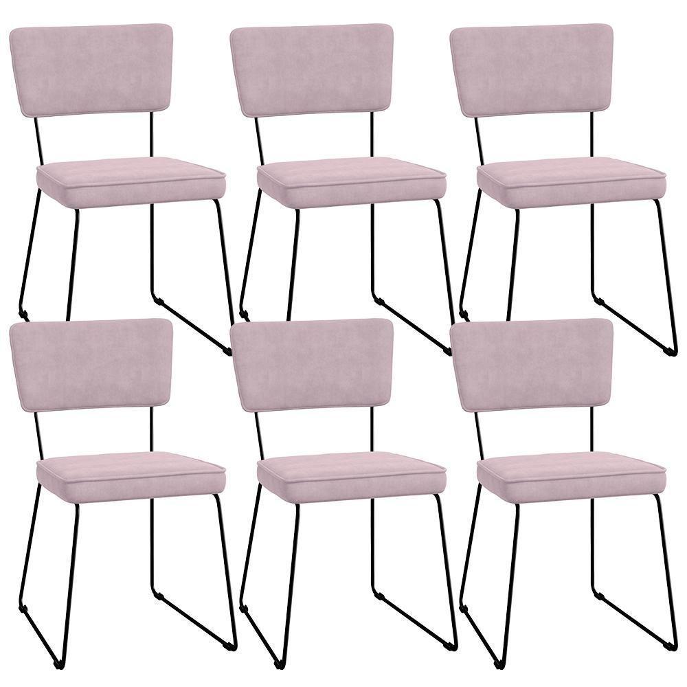 Kit 06 Cadeiras Allana L02 Suede Rosê - 1